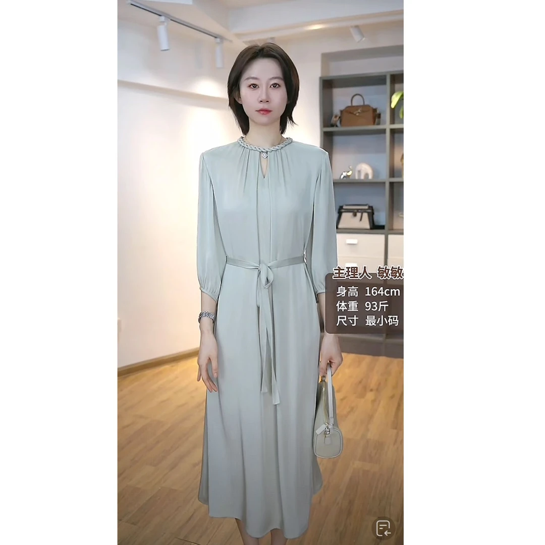 【敏洋纯】2025春夏新款桑蚕丝真丝气质轻奢女装连衣裙82599988