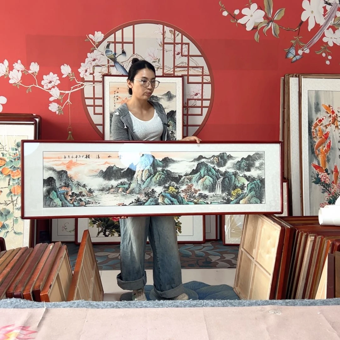 国画手写手绘国画作品47✖️162带框包邮