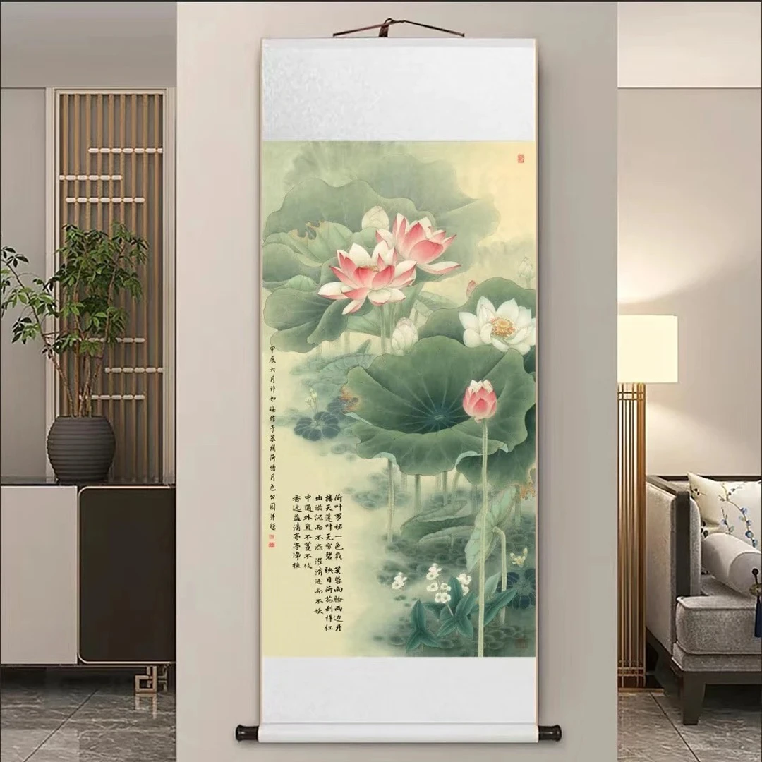 【现代高清微喷装饰画】荷塘红花（宽47，高140）