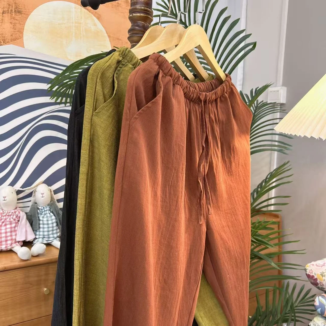 【雅趣】2025夏季纯棉绫罗缎长裤情侣家居服睡裤可外穿爆款休闲裤