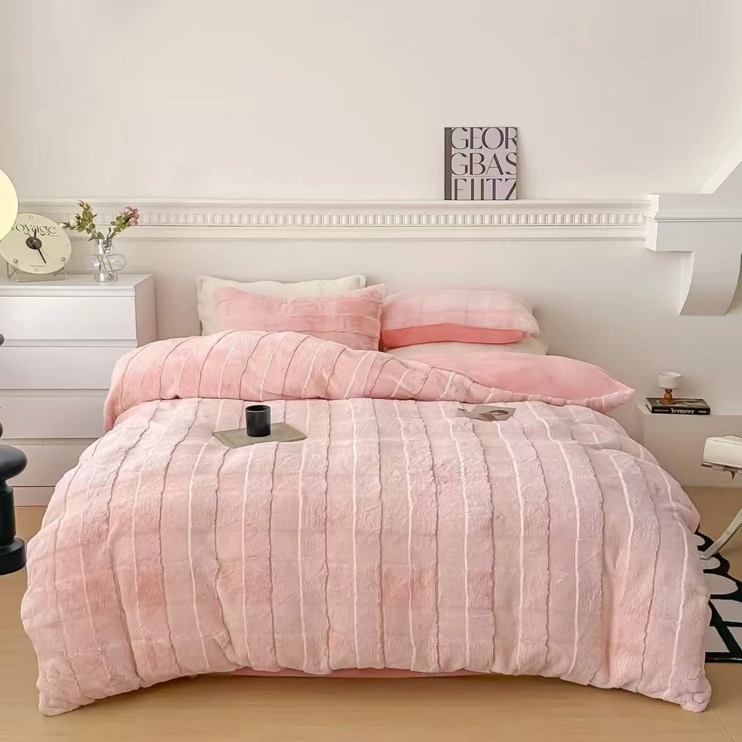 【高货清仓】YJ轻奢兔毛绒速暖四件套-玉粉