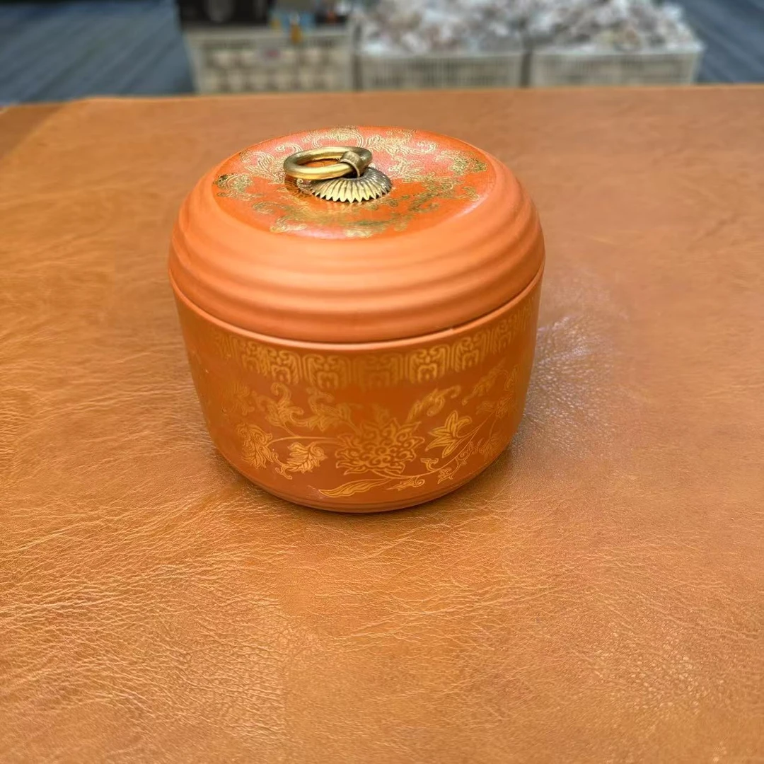 G2044-缠枝莲紫砂茶叶罐金色GS