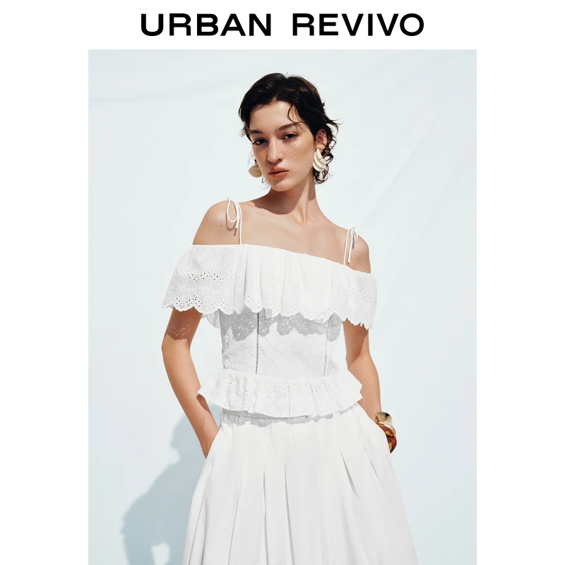 UR2025夏季新款女装芭蕾风镂空花朵刺绣吊带衫UWH250126