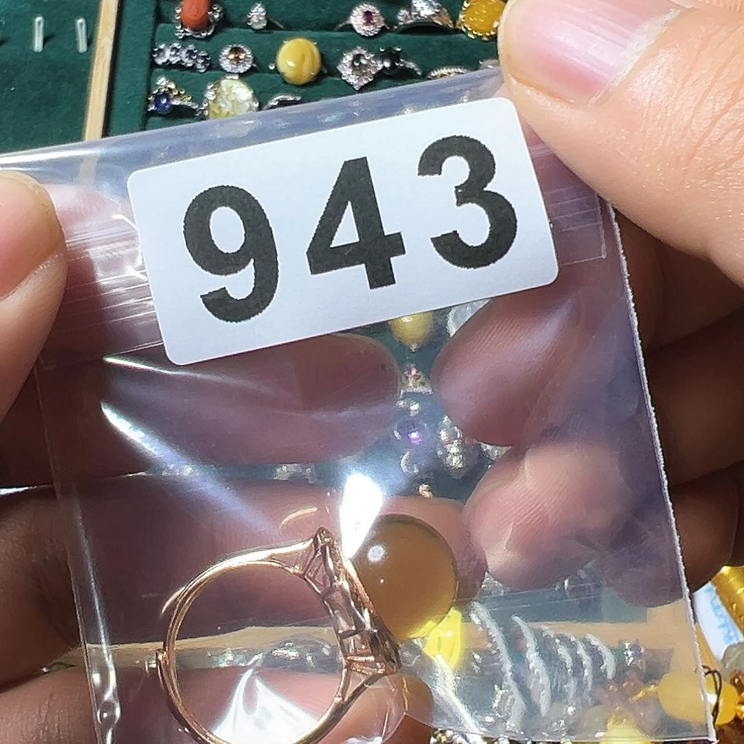 蓝珀戒指银S925镶嵌木*