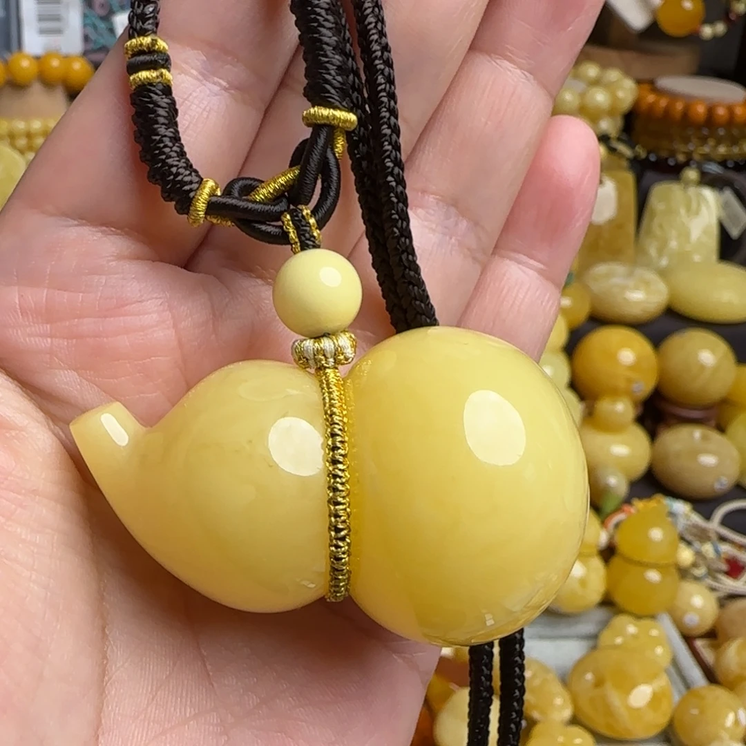 琥珀未镶嵌套链天然浓蜡蜜蜡葫芦吊坠