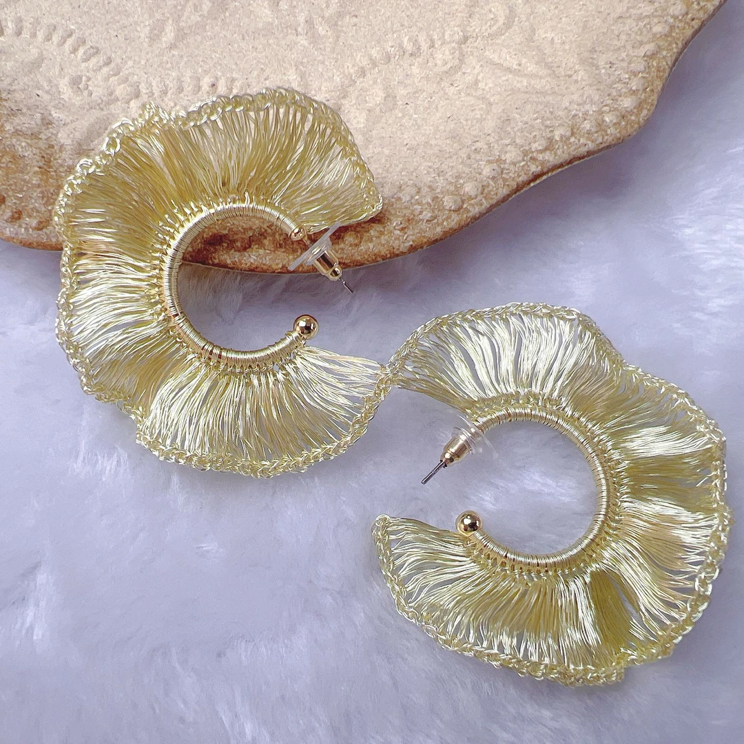 铜合金耳饰 木耳边大C形气质复古耳环