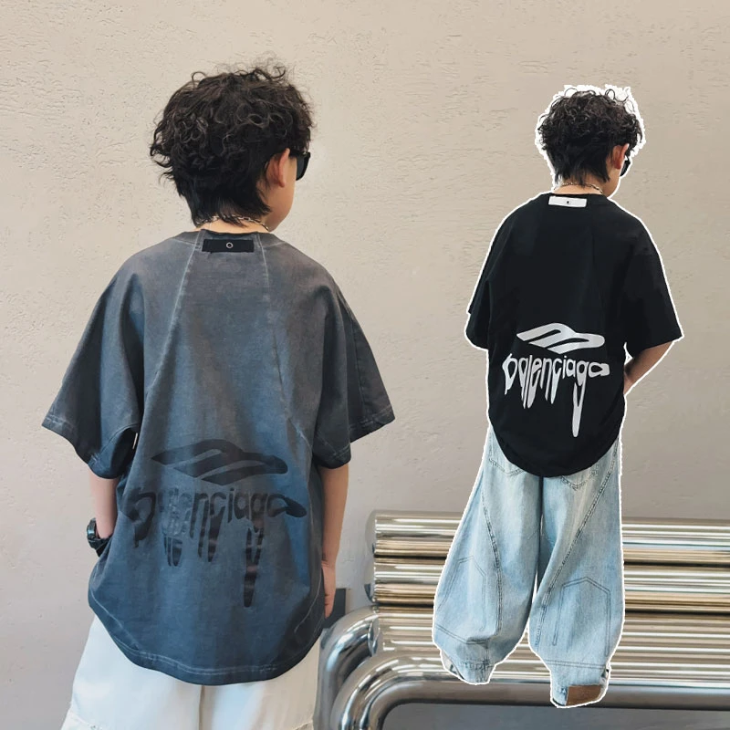 男童扎染短袖新款儿童夏装T恤中大童印花半袖潮S7596