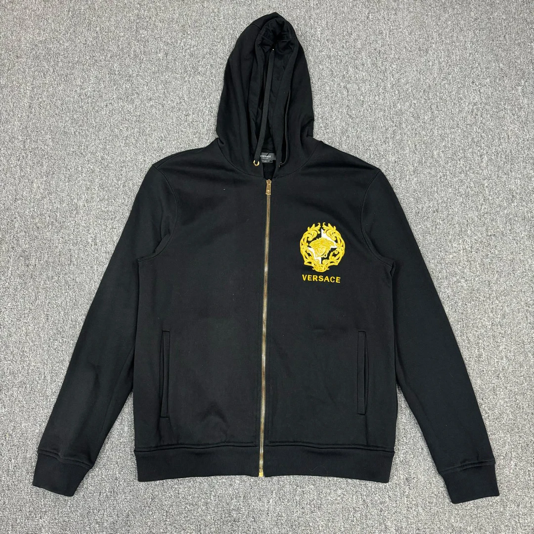 99新 VERSACE/范思哲 黑色主线刺绣拉链卫衣外套 L码 10515600