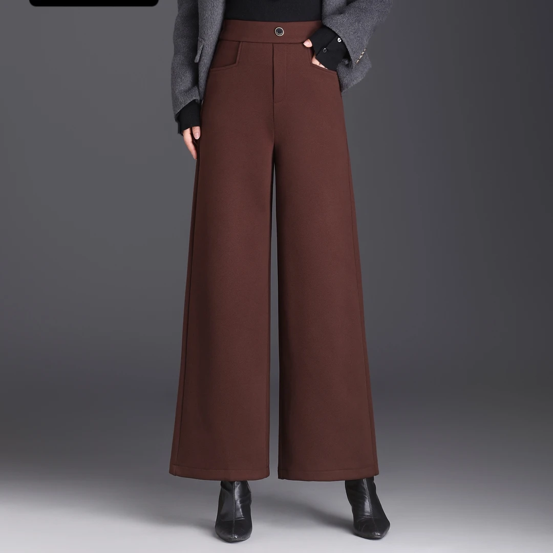 9990毛呢大摆阔腿裤高腰秋冬休闲裤垂感时尚显瘦休闲秋季女裤清