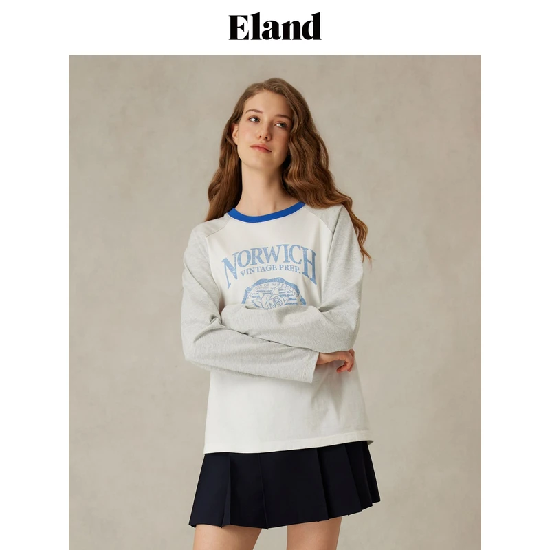 【商场同款新品】Eland衣恋T恤夏季女欧若风穿搭美式复古EELAF12E04