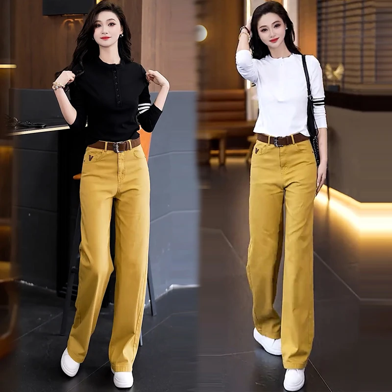 拉夏贝尔洋气显瘦时尚套装女春新款百搭条纹上衣高腰牛仔裤两件套