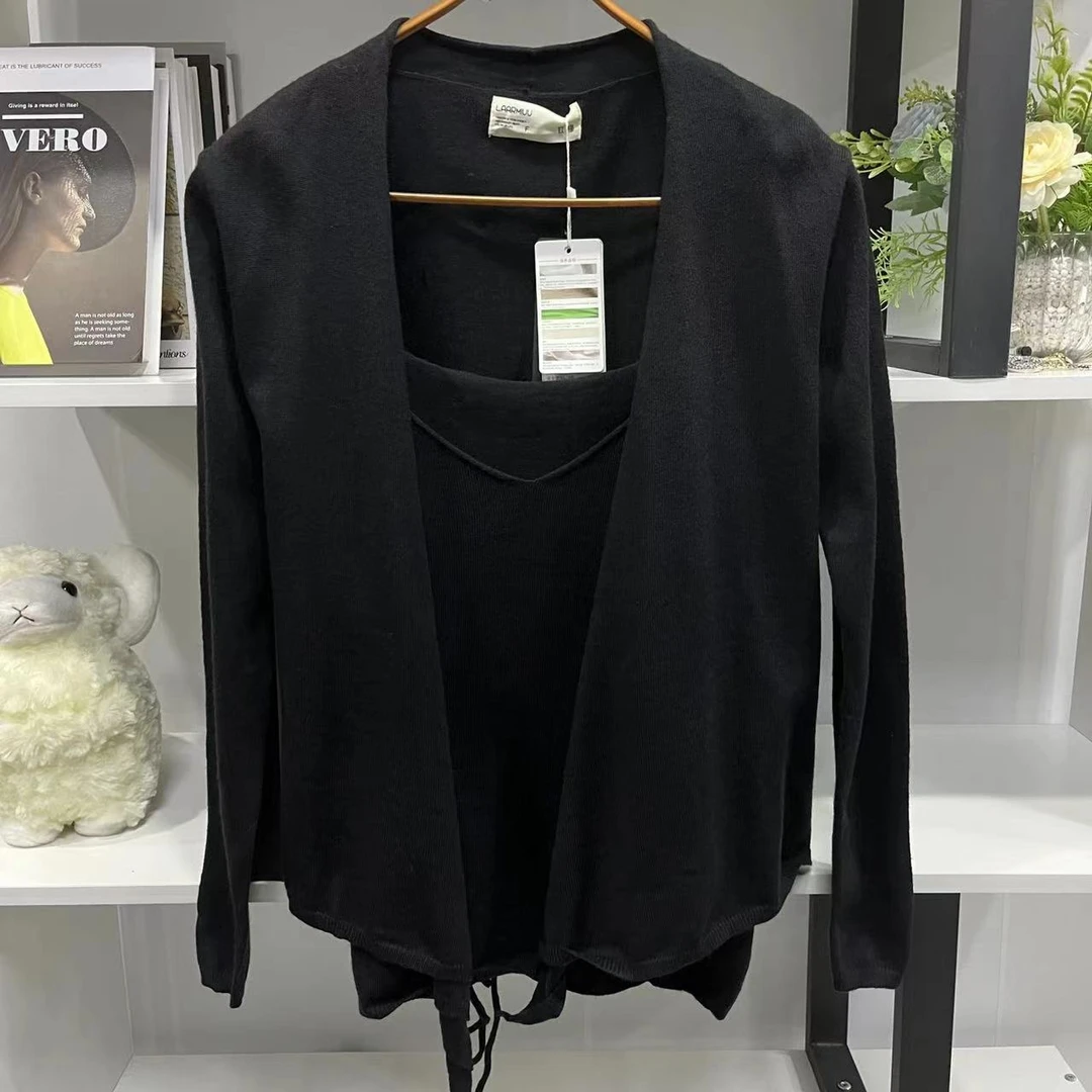 G802【春夏新款】时尚圆领黑色开衫背心两件套