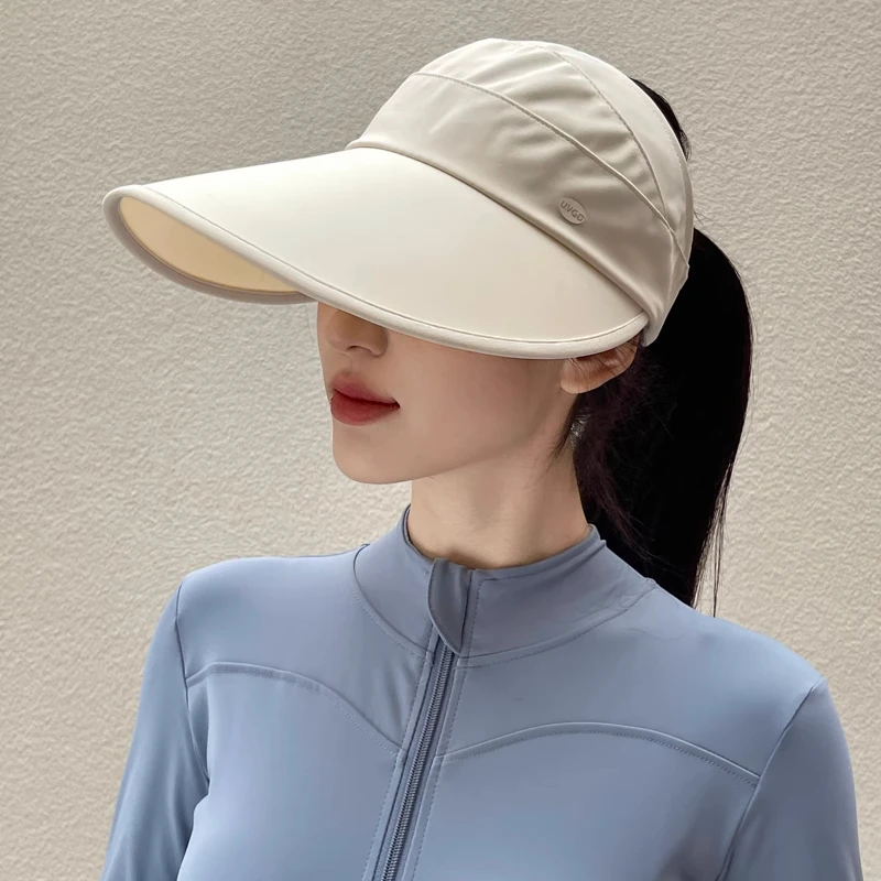 高马尾半空顶防晒帽女2025夏季新款加大帽檐遮阳帽户外运动太阳帽