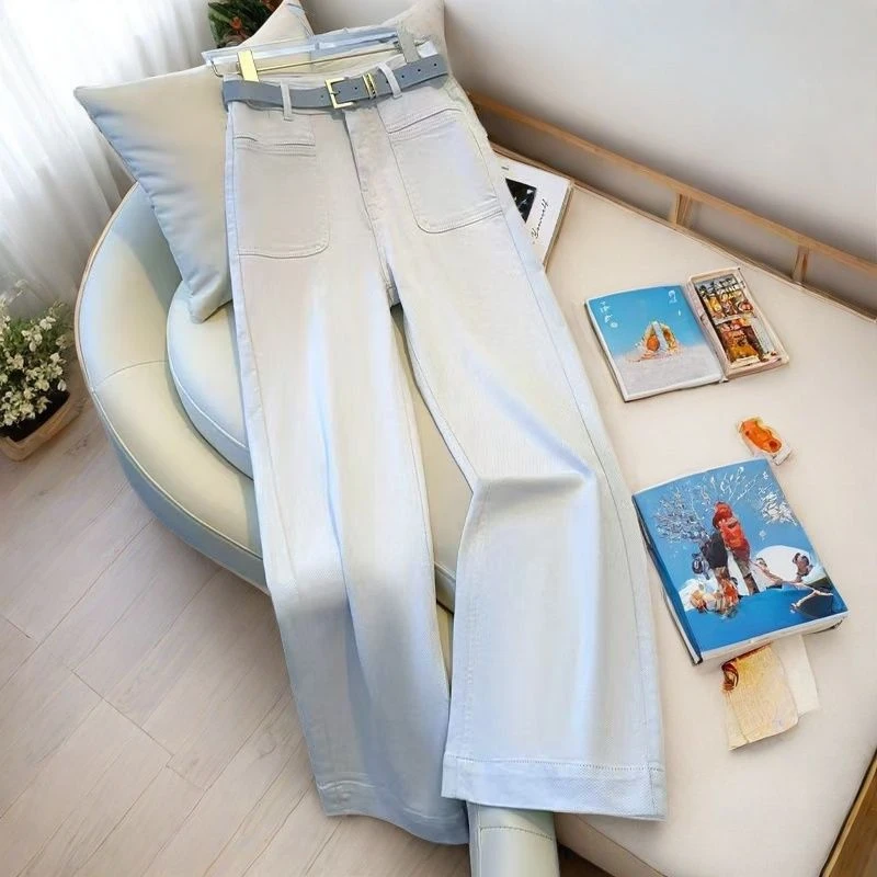 2025年灰白色直筒牛仔裤女春秋长裤小个子高腰宽松显瘦百搭休闲裤