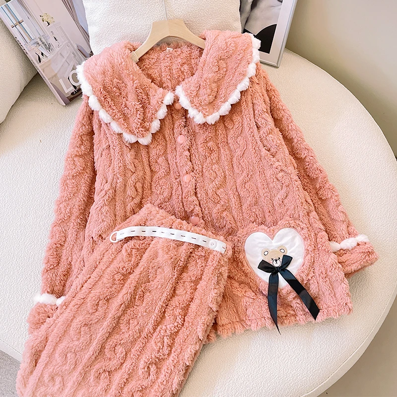 加厚保暖珊瑚绒月子服秋冬法兰绒孕妇哺乳睡衣家居服可外穿套装