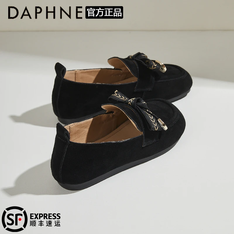 达芙妮真皮一脚蹬平底豆豆鞋女2025夏季爆款百搭软底乐福鞋休闲鞋
