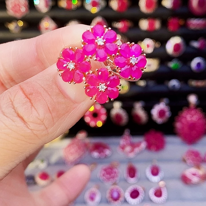 戒指银S925镶嵌红宝石