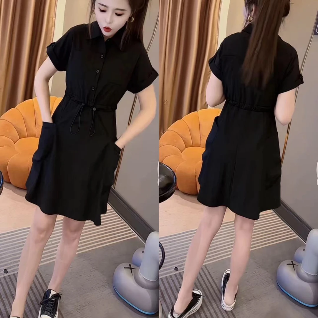 小个子小黑裙夏季收腰赫本风