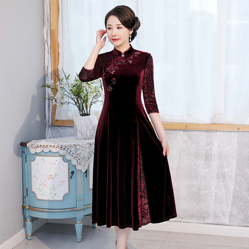 旗袍时尚气质复古中国风新中式大摆大码6XL2025春季新款妈妈日常