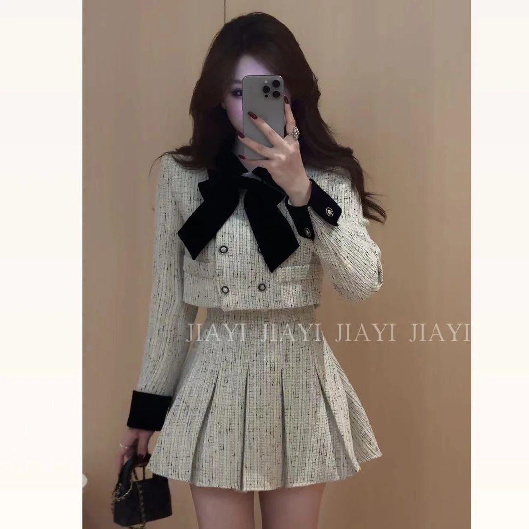 【JIAYI】早春韩系穿搭精致蝴蝶结小香两件套