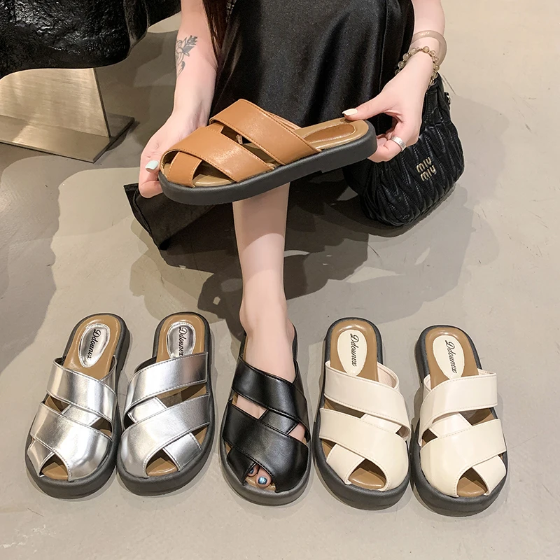 【陈秀秀女鞋】平底包头欧若风日常包头拖时装凉拖韩版富家千金风