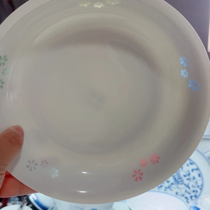 青花玲珑8寸窝盘三星花彩玲珑