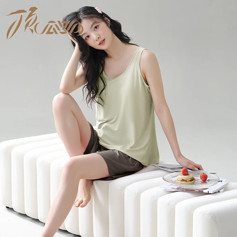 顶瓜瓜睡衣女款带胸垫夏天吊带短裤夏季2025新款少女士家居服套装