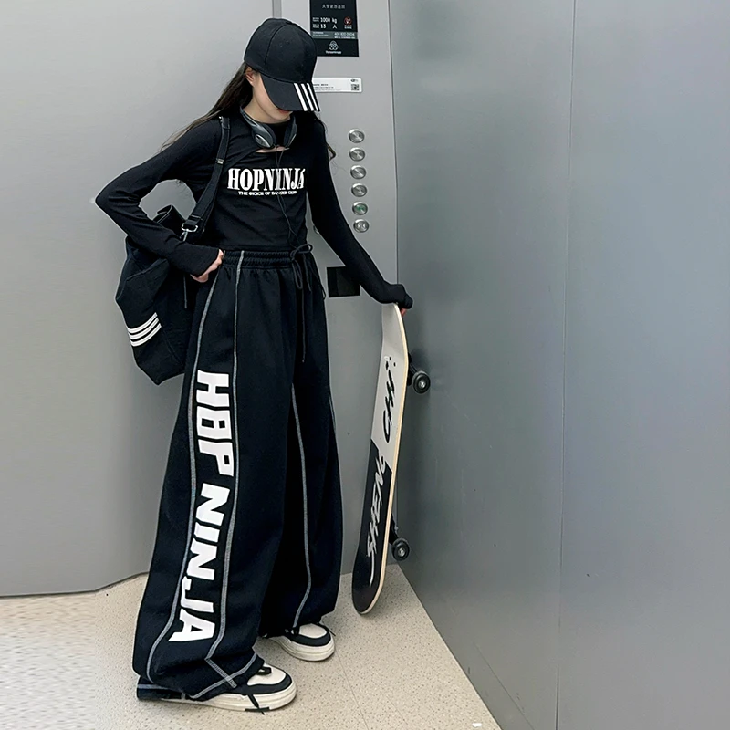 【酷哒仔】女童爵士舞服套装2025春秋中大童镂空字母长袖T恤两件套