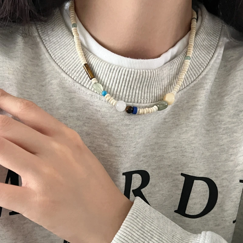 铜合金项链 彩色撞色拼色夏天串珠项链手工串珠锁骨链