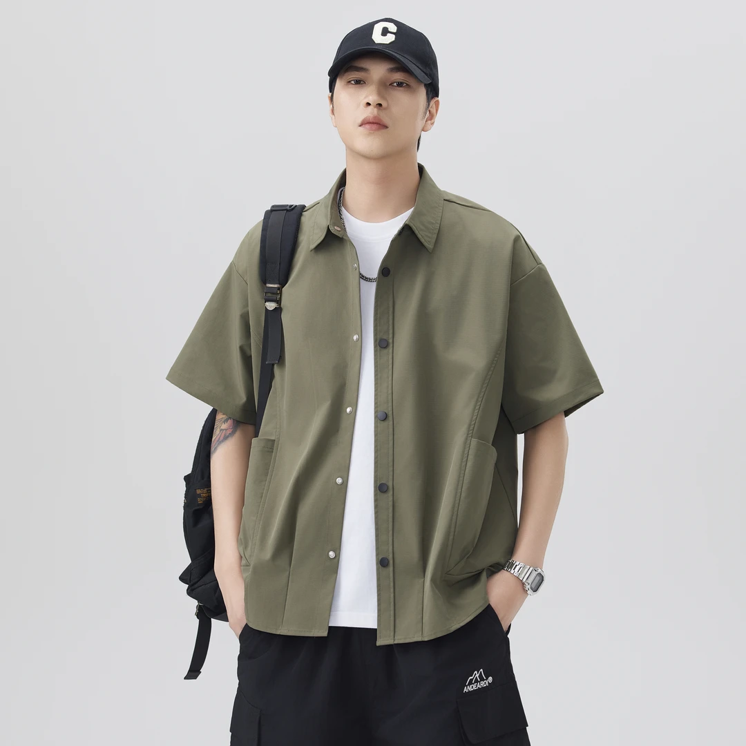 夏季新款短袖衬衫男女同款衬衣休闲百搭复古宽松潮流日系薄款简约
