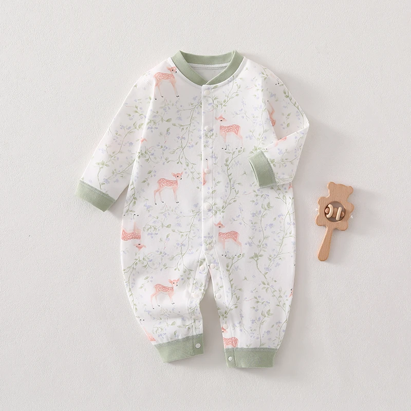 婴幼儿纯棉长袖纯棉无骨爬服四季连体衣新生儿宝宝睡衣春秋款打底