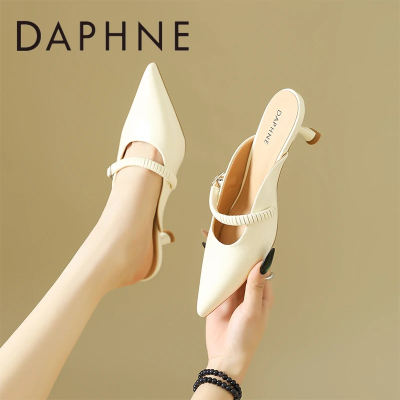 达芙妮法式半拖鞋女鞋外穿银色夏天配裙子气质凉鞋玛丽珍高跟单鞋