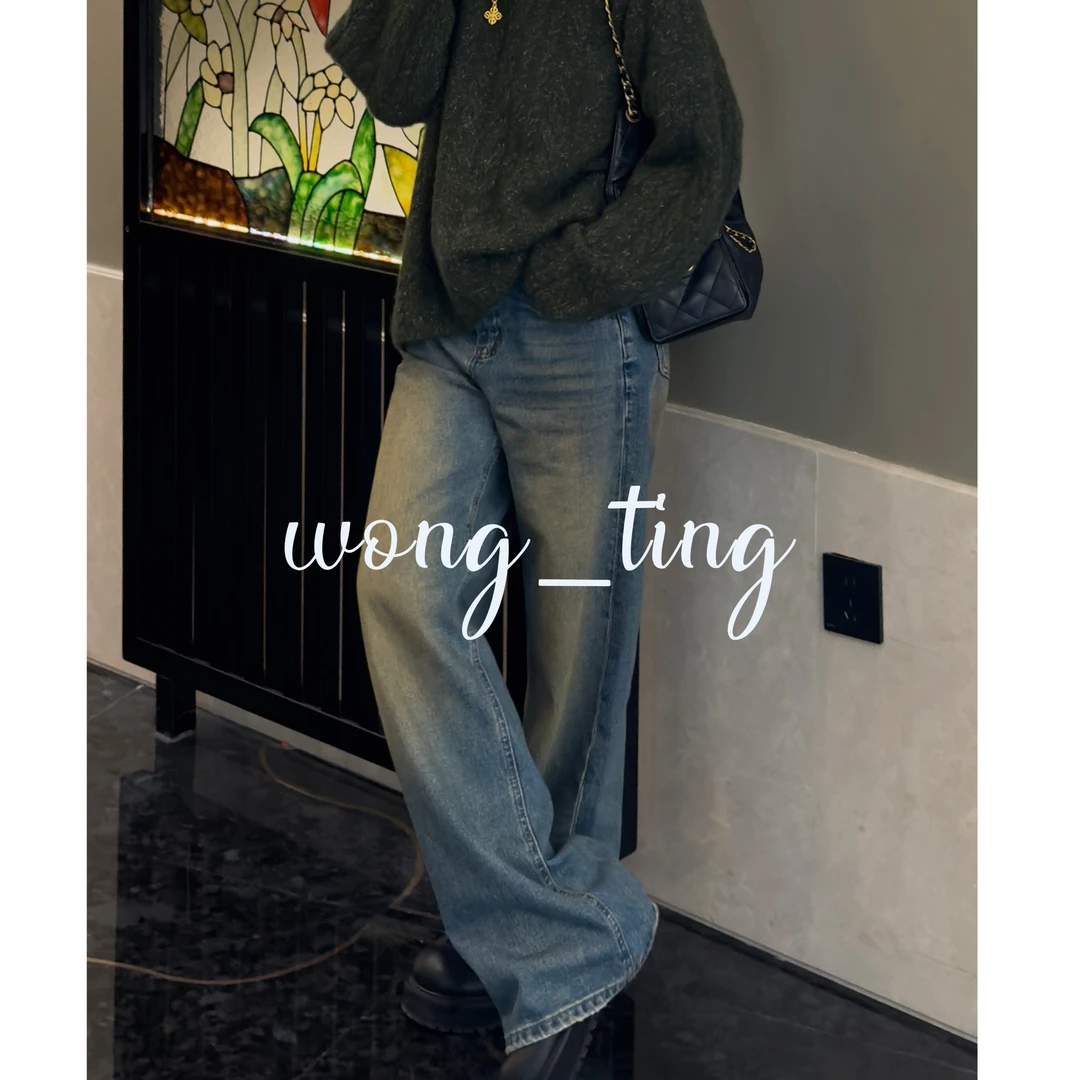 【wong_ting】小众设计师印家慵懒复古色直筒牛仔裤3629