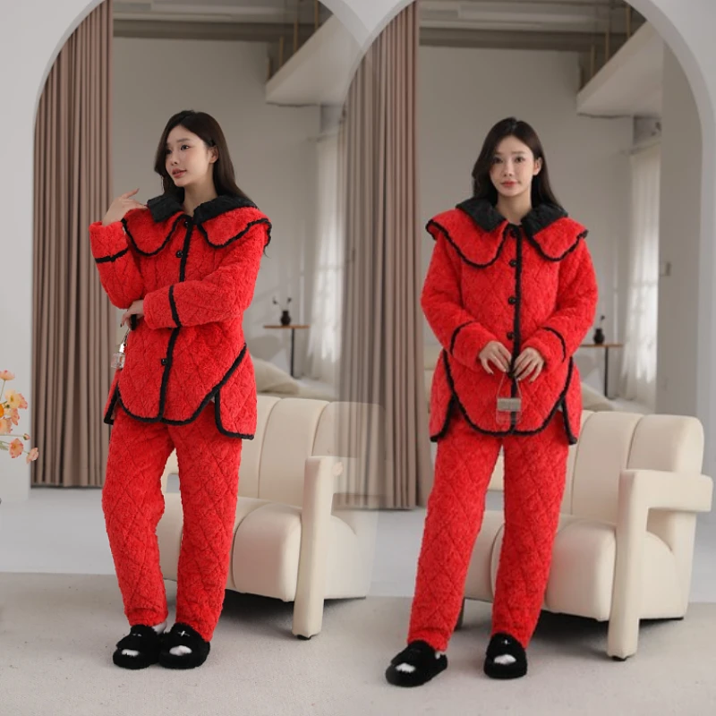 【原创轻奢】新款女士时尚睡袍中长款睡衣三层加绒加厚冬季保暖