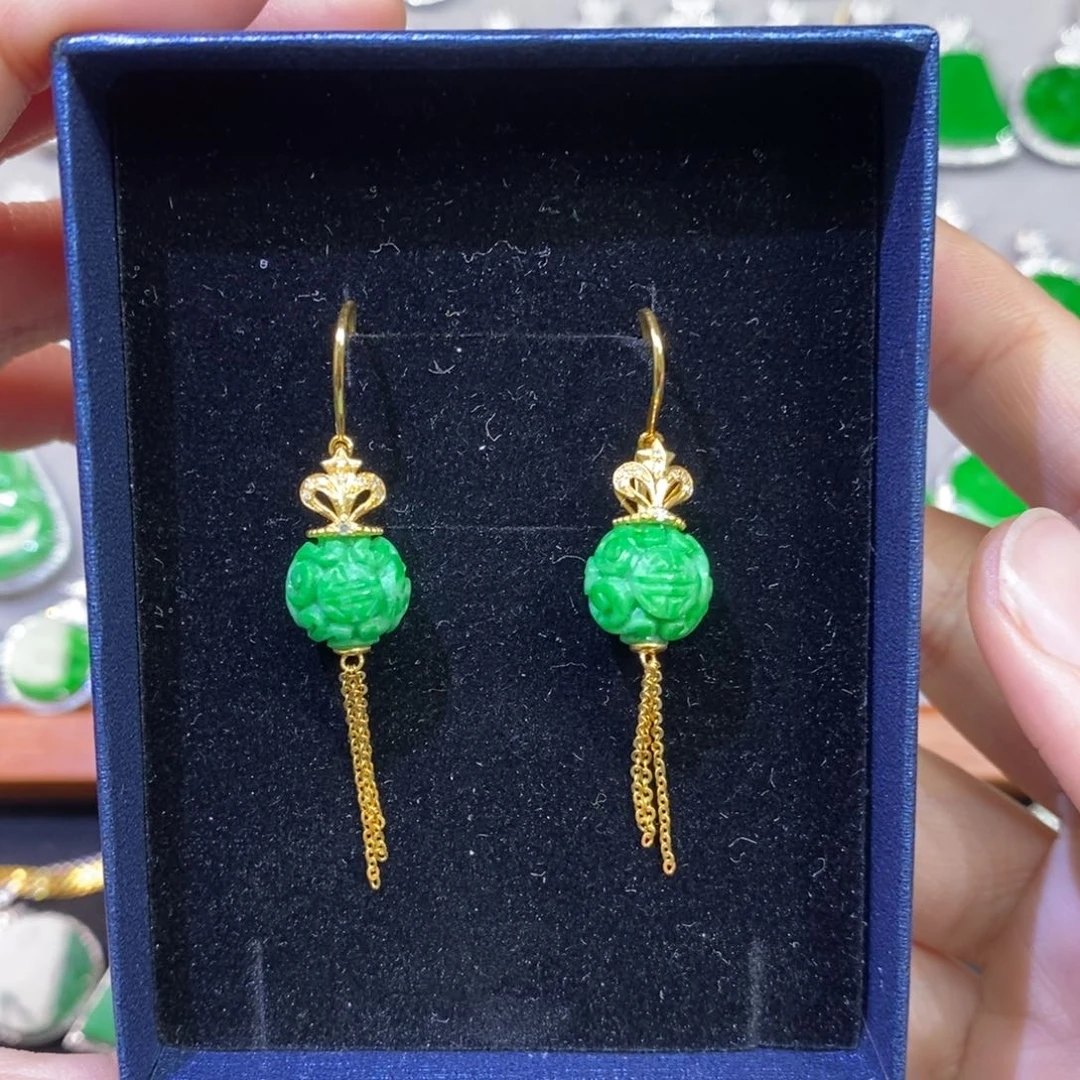 翡翠耳饰18K金镶嵌耳钩