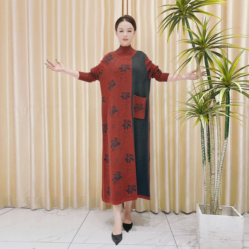 9823红灰AB设计款羊毛气质秋冬轻奢针织连衣裙时尚复古