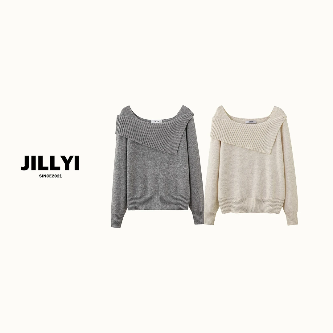 jillyi【双色苏打】双色不规则领纯欲风时尚百搭针织衫秋季少女风