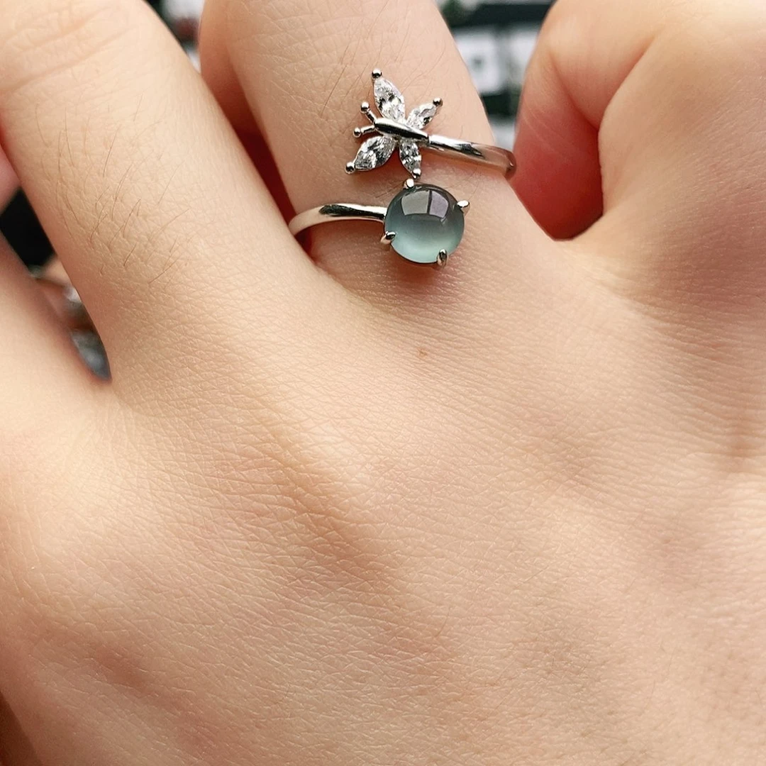 翡翠戒指银S925镶嵌翡翠