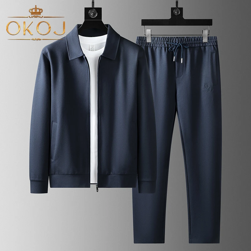 OKOJ运动套装男士时尚休闲翻领亲肤抗皱秋季新款中年晨跑运动服