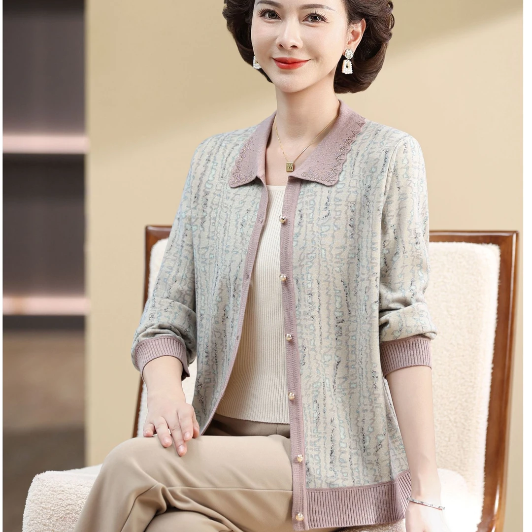 中老年女装妈妈装开衫中年女装洋气时尚外套妈妈秋装长袖宽松上衣