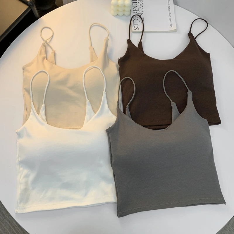 夏季2025新款U领显瘦含胸垫美背内搭修身无袖上衣小吊带背心女装