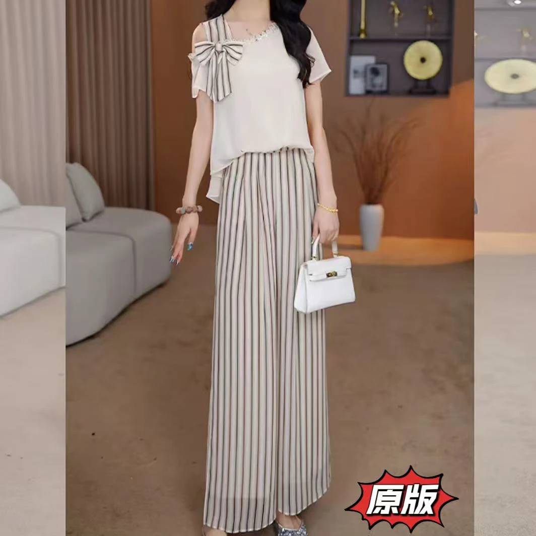 高档冰丽丝时尚女装两件套2025夏季新款显瘦遮肉洋气轻奢减龄套装