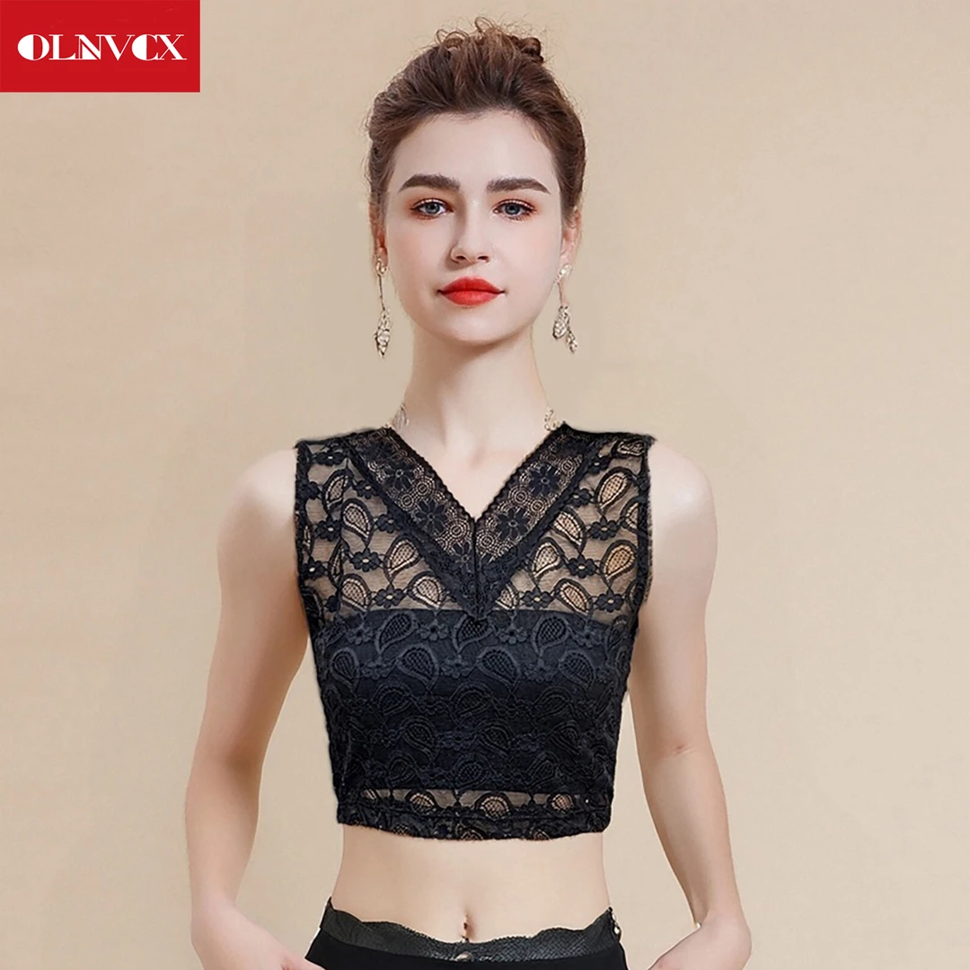 蕾丝内搭假领子裹胸女抹胸防走光无袖背心夏内搭短款圆领打底衫薄