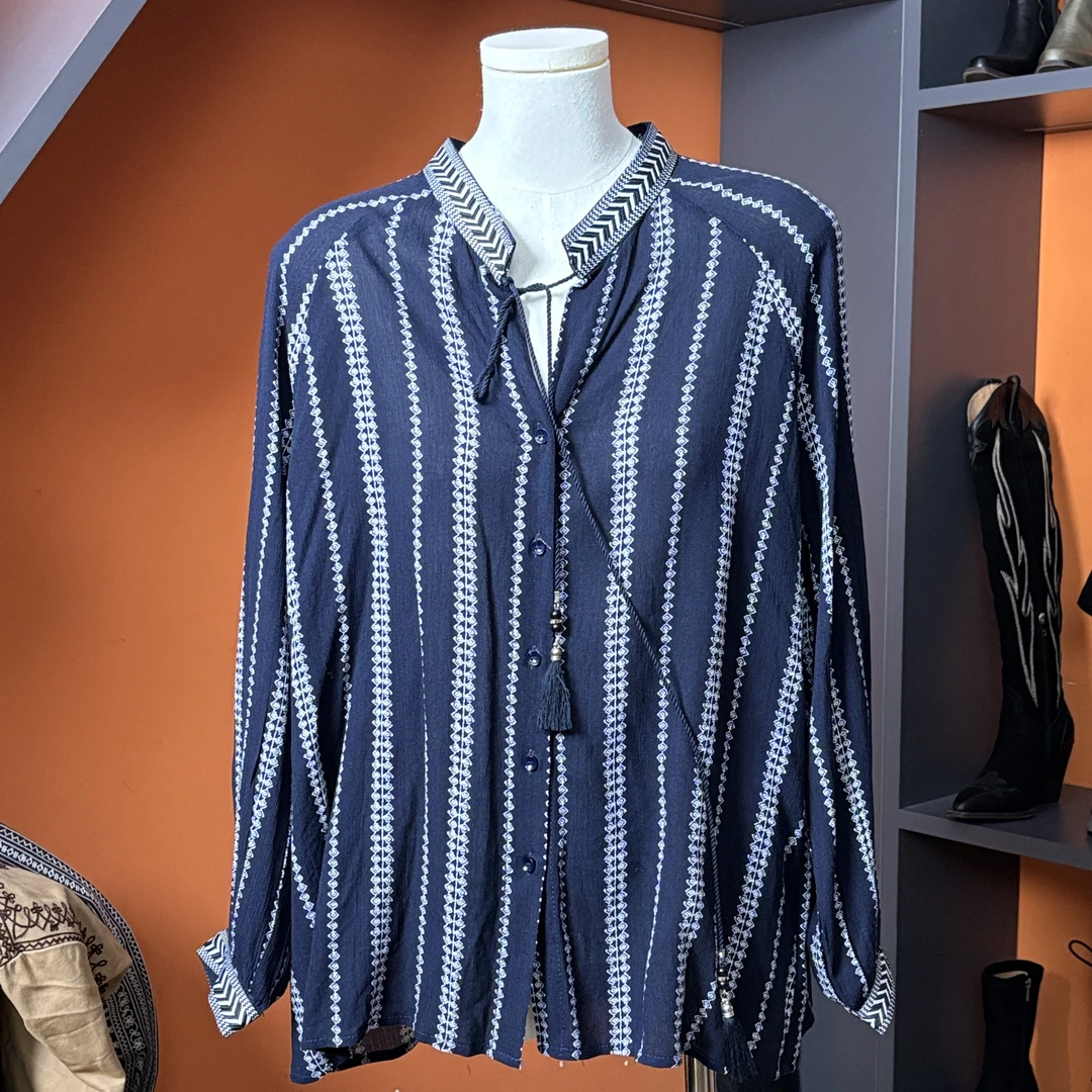 拍照过的复古蓝色衬衫YF58