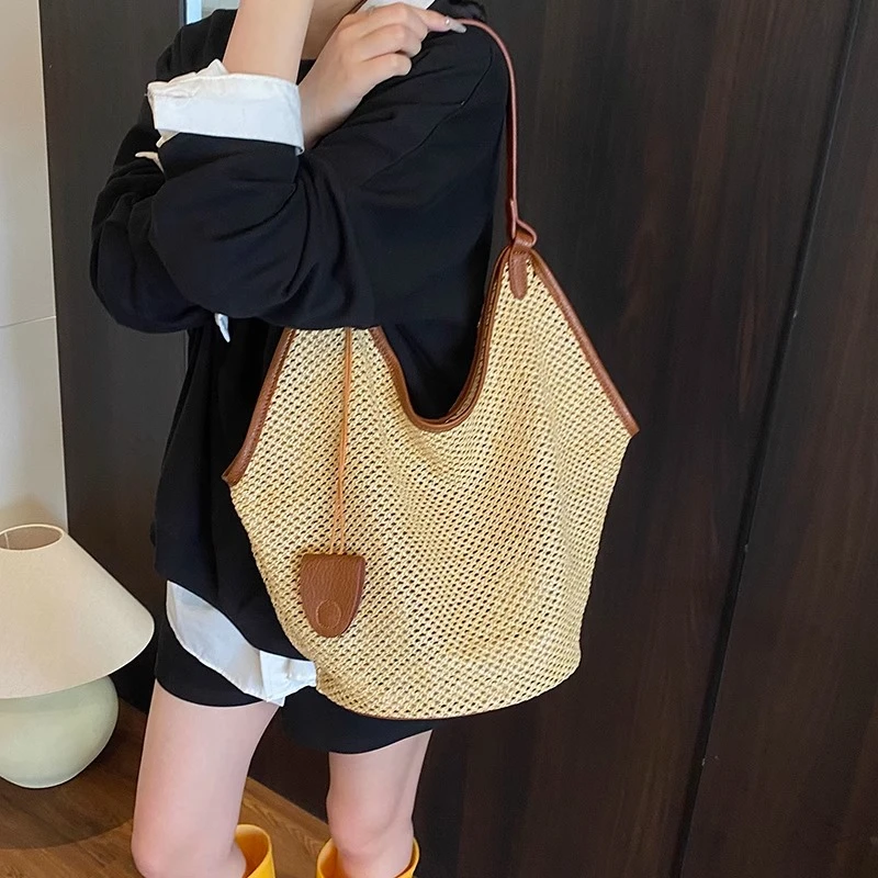 法式草编包夏天包包慵懒风编织大容量单肩托特包海边度假风沙滩包
