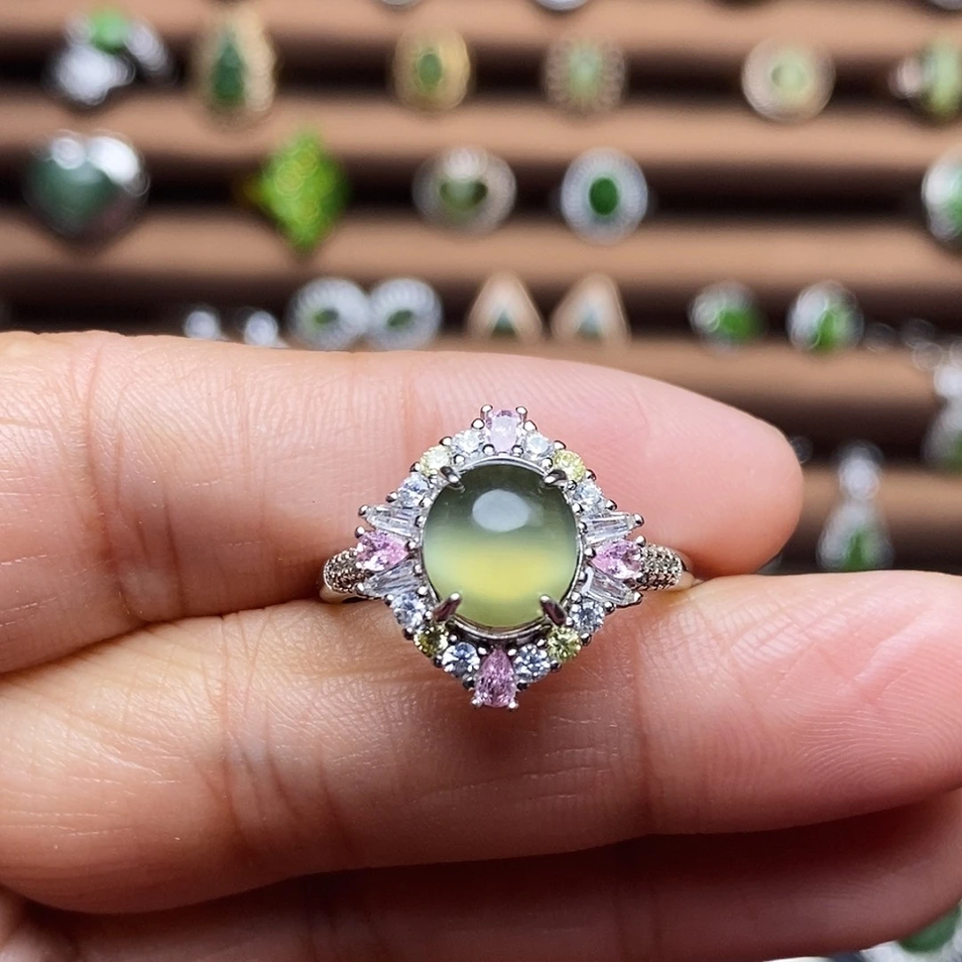 吊坠(不含链)银S925镶嵌和田玉（碧玉）戒指