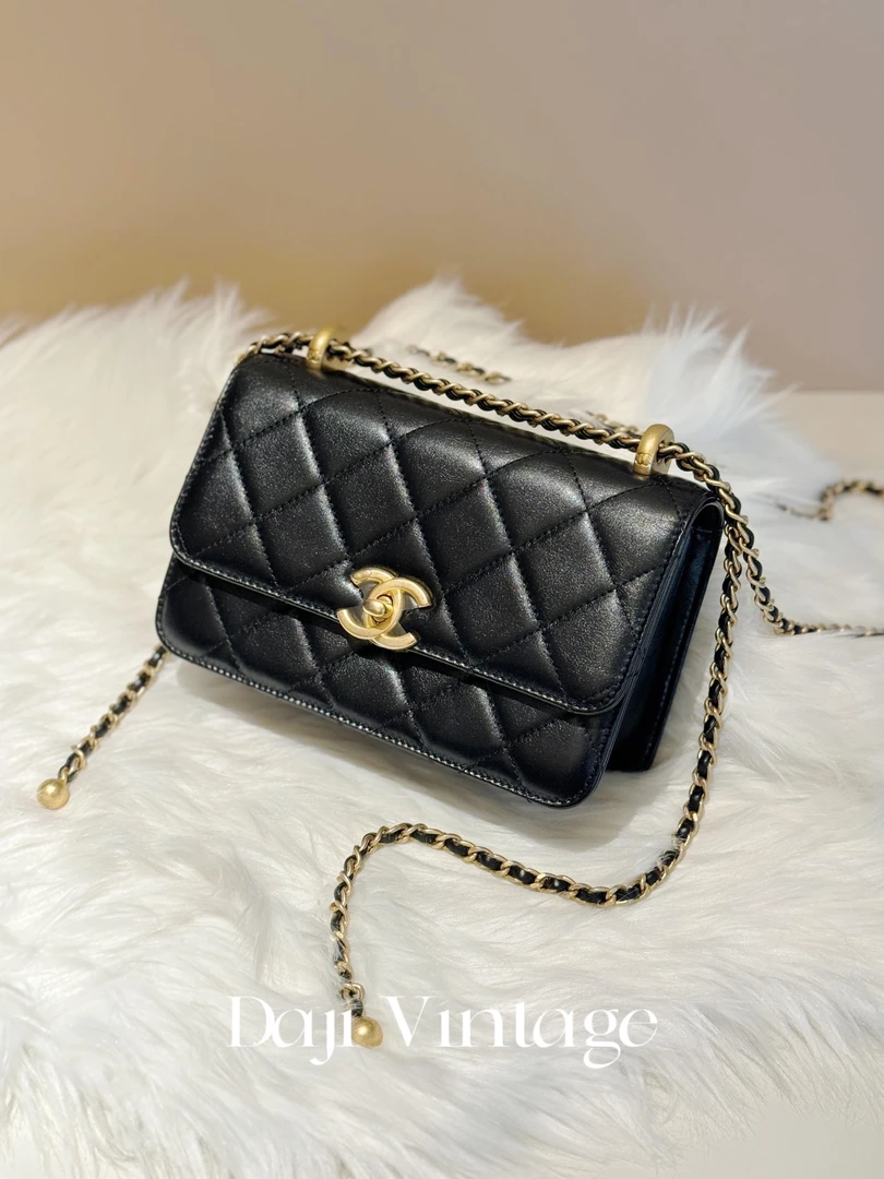 99新  大吉中古/Chanel香奈儿24c黑金双金珠19斜挎包