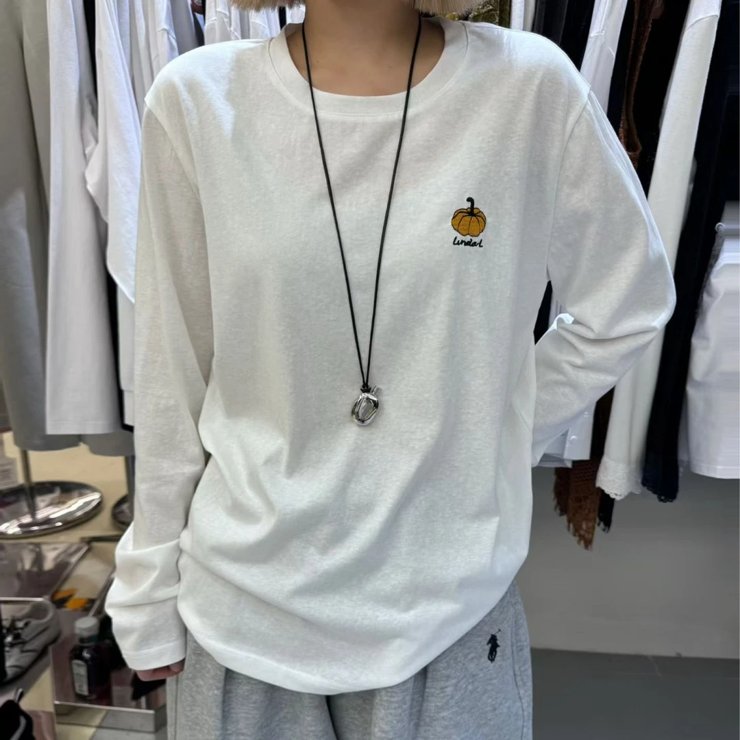 白色雪花棉南瓜标T恤#简约宽松圆领纯色