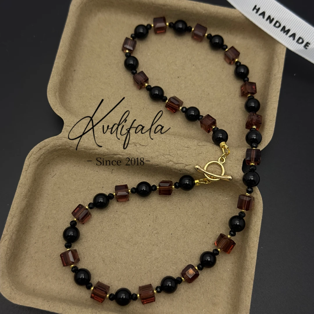 钛钢项链 2054手工气质时尚百搭黑色复古红色彩色双色拼接珠宝