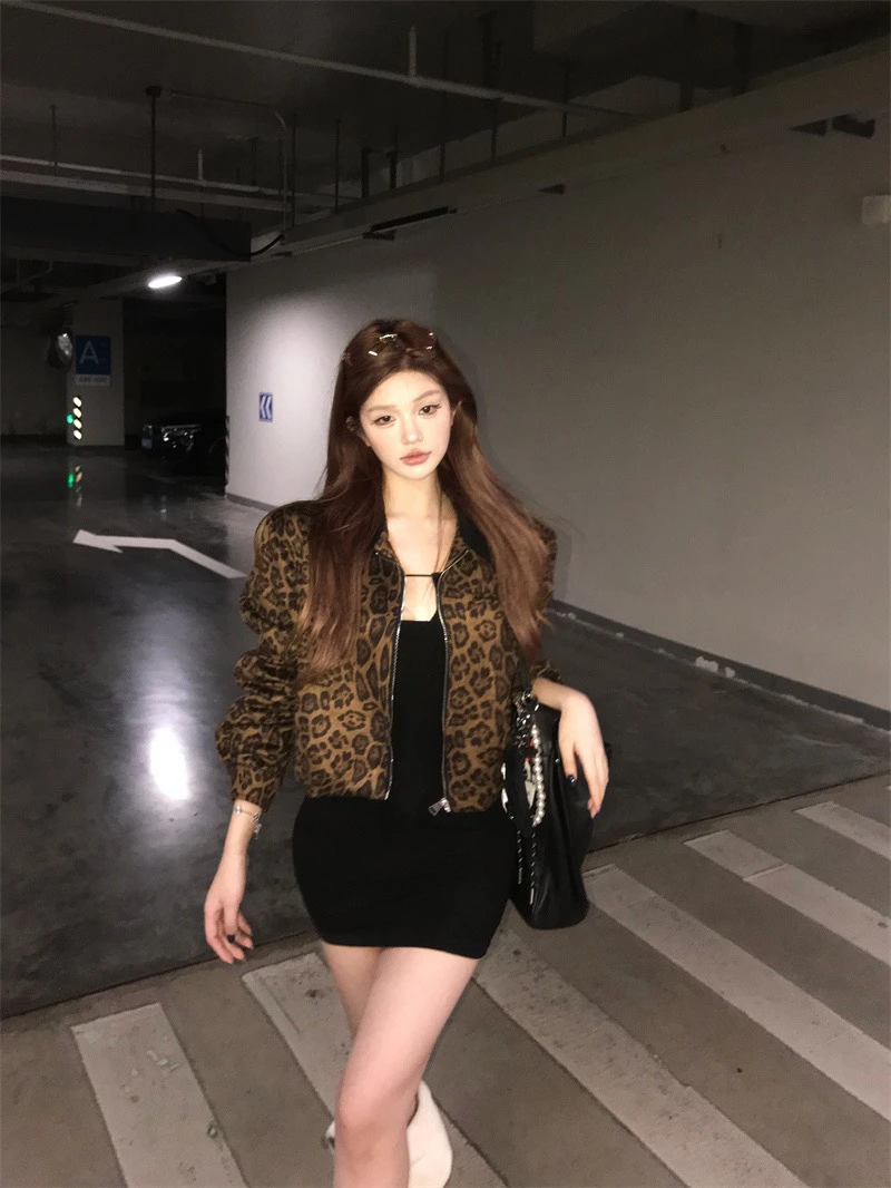小众气质设计感春秋豹纹撞色外套上衣